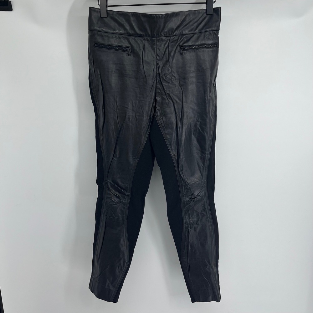 KaufmanFranco Black Leather Wool Blend Pants Side Zip Ankle Size‎ 4